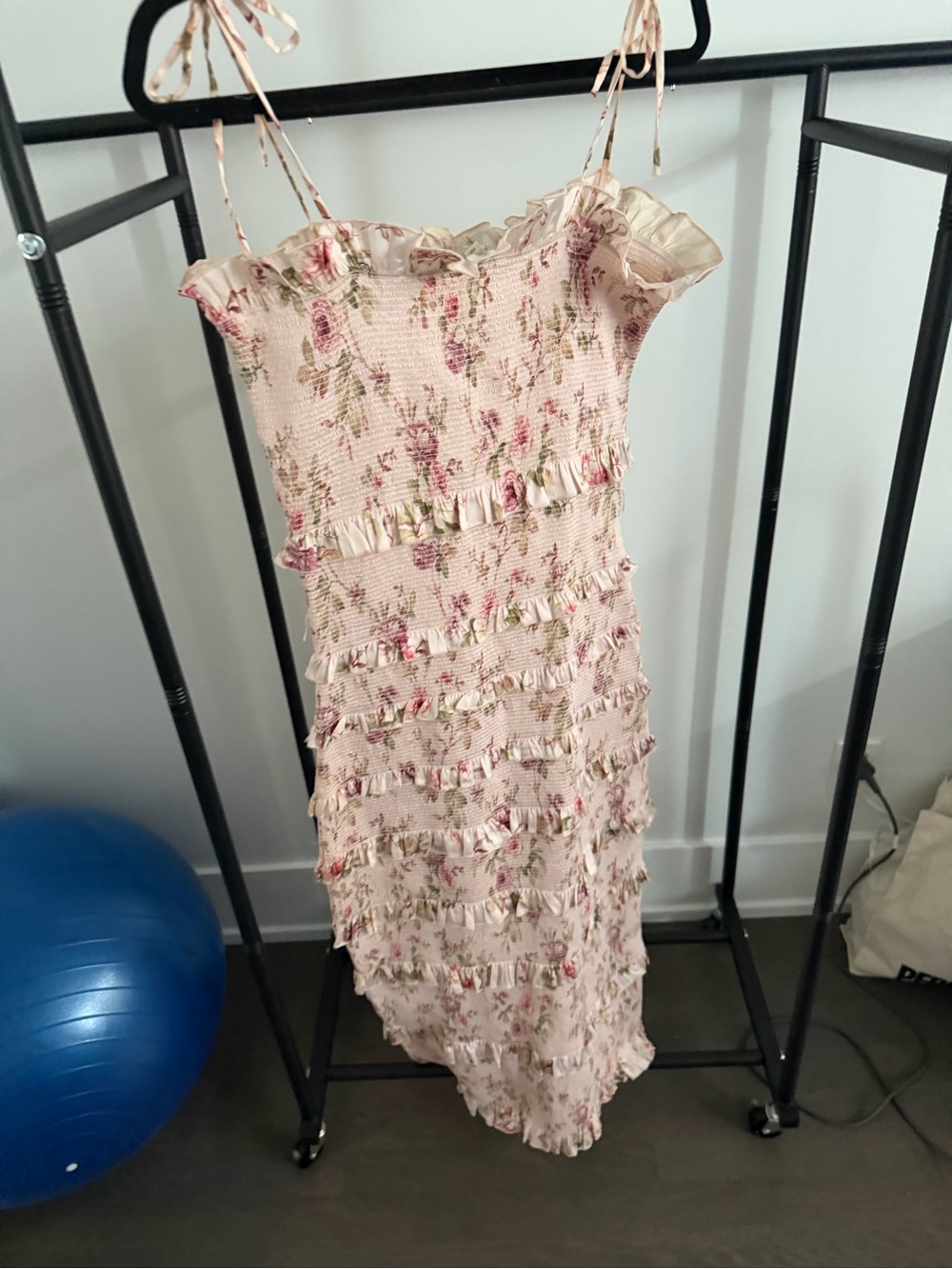 V. Chapman Pink Floral Ruffled Midi Dress